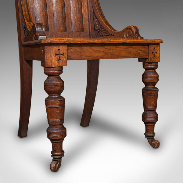 Antique Gothic Revival Hall Chair, Scottish Oak, Reception Seat, Victorian, 1870