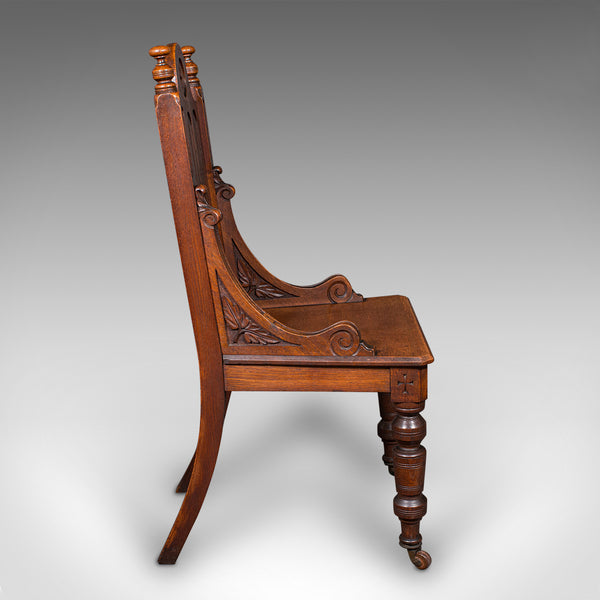 Antique Gothic Revival Hall Chair, Scottish Oak, Reception Seat, Victorian, 1870