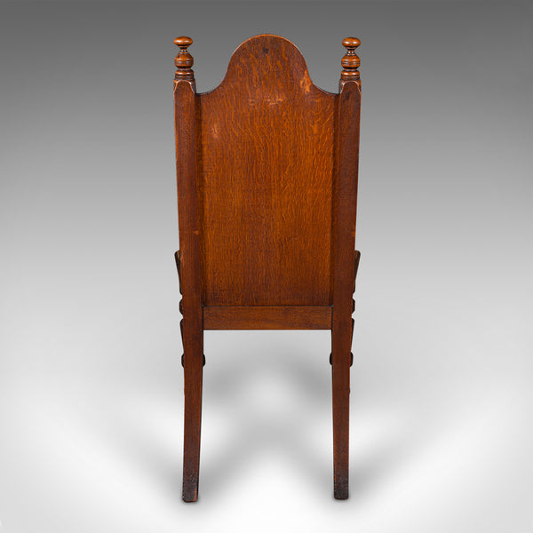 Antique Gothic Revival Hall Chair, Scottish Oak, Reception Seat, Victorian, 1870