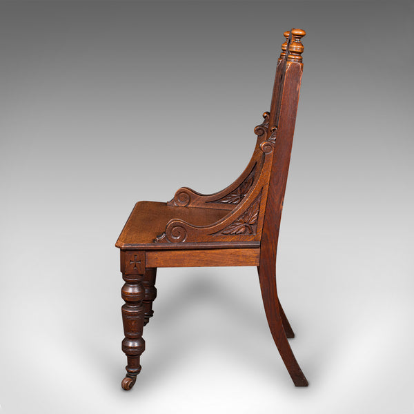 Antique Gothic Revival Hall Chair, Scottish Oak, Reception Seat, Victorian, 1870