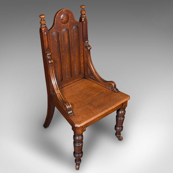 Antique Gothic Revival Hall Chair, Scottish Oak, Reception Seat, Victorian, 1870