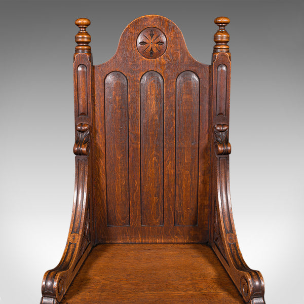 Antique Gothic Revival Hall Chair, Scottish Oak, Reception Seat, Victorian, 1870