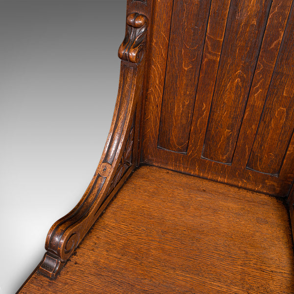 Antique Gothic Revival Hall Chair, Scottish Oak, Reception Seat, Victorian, 1870