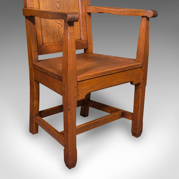 Antique Schoolmaster's Chair, English, Oak, Desk, Elbow, Seat, Edwardian, C.1910