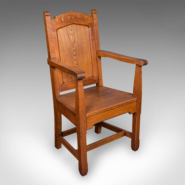 Antique Schoolmaster's Chair, English, Oak, Desk, Elbow, Seat, Edwardian, C.1910