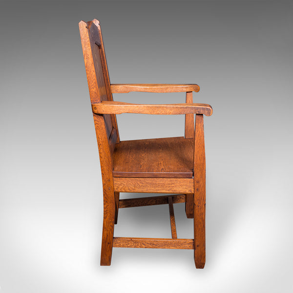 Antique Schoolmaster's Chair, English, Oak, Desk, Elbow, Seat, Edwardian, C.1910