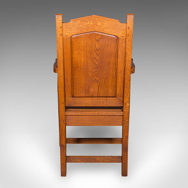 Antique Schoolmaster's Chair, English, Oak, Desk, Elbow, Seat, Edwardian, C.1910