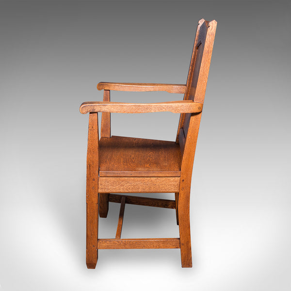 Antique Schoolmaster's Chair, English, Oak, Desk, Elbow, Seat, Edwardian, C.1910