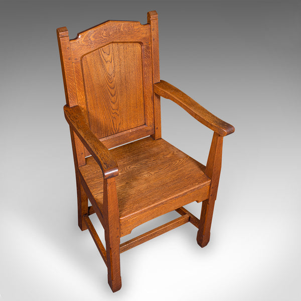 Antique Schoolmaster's Chair, English, Oak, Desk, Elbow, Seat, Edwardian, C.1910