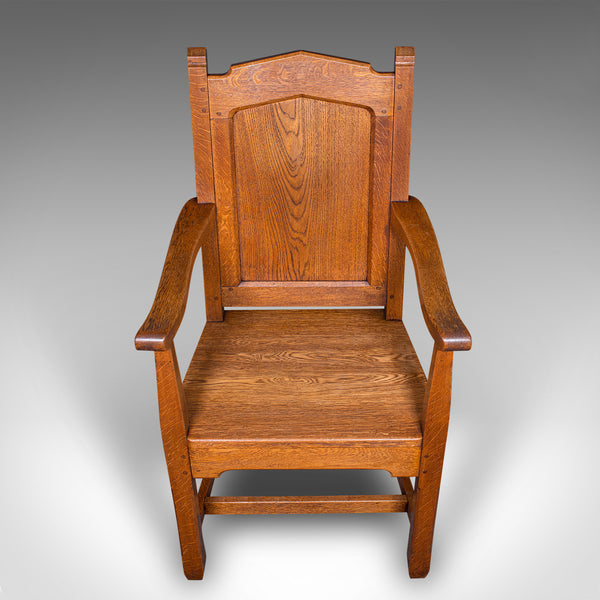 Antique Schoolmaster's Chair, English, Oak, Desk, Elbow, Seat, Edwardian, C.1910