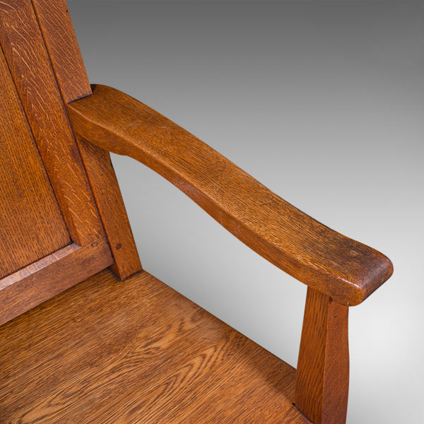 Antique Schoolmaster's Chair, English, Oak, Desk, Elbow, Seat, Edwardian, C.1910