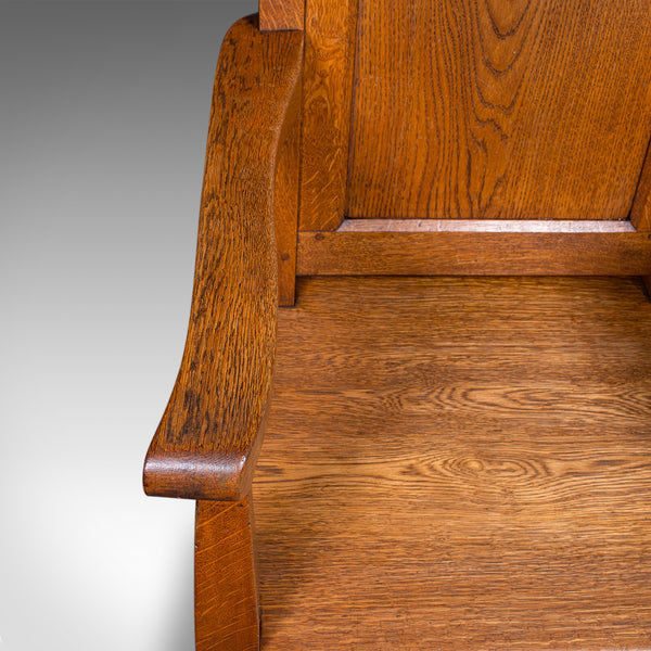 Antique Schoolmaster's Chair, English, Oak, Desk, Elbow, Seat, Edwardian, C.1910