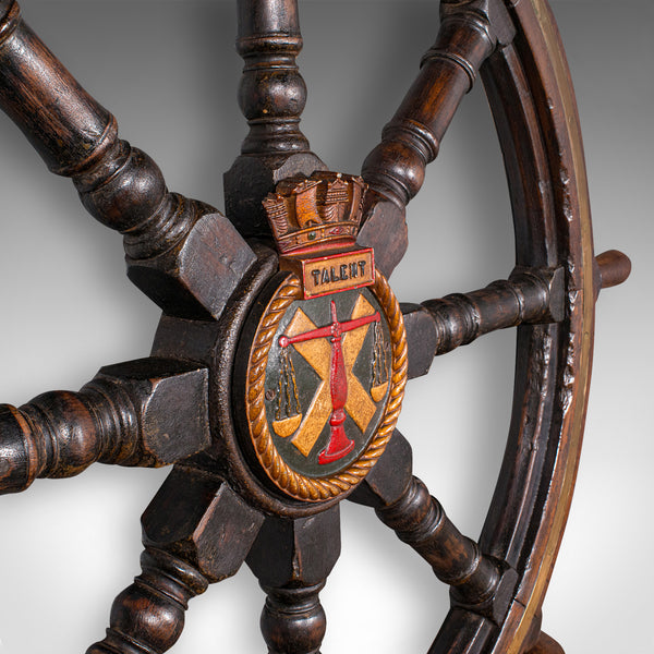 4' Large Antique Ship's Wheel, English, Oak, Decorative Maritime Helm, Victorian