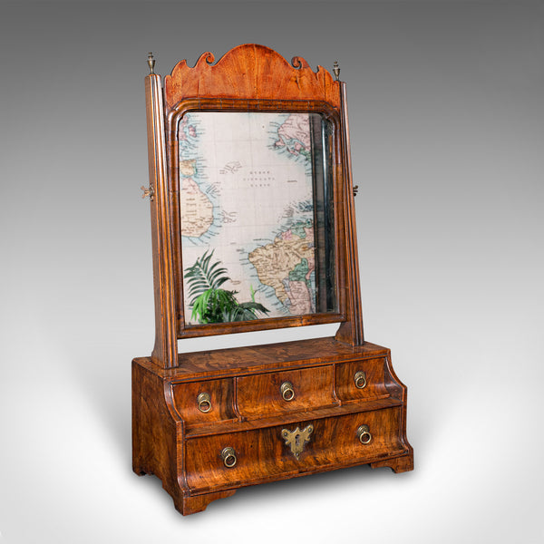 Antique Queen Anne Bureau Mirror, English Walnut, Dressing Table, Georgian, 1740