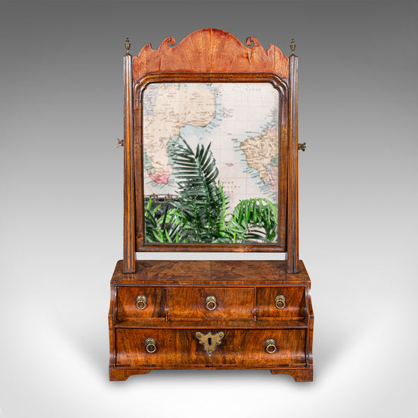 Antique Queen Anne Bureau Mirror, English Walnut, Dressing Table, Georgian, 1740