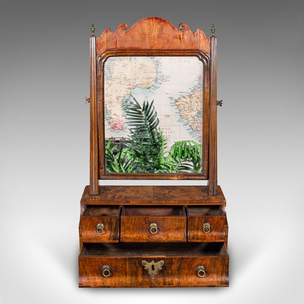 Antique Queen Anne Bureau Mirror, English Walnut, Dressing Table, Georgian, 1740