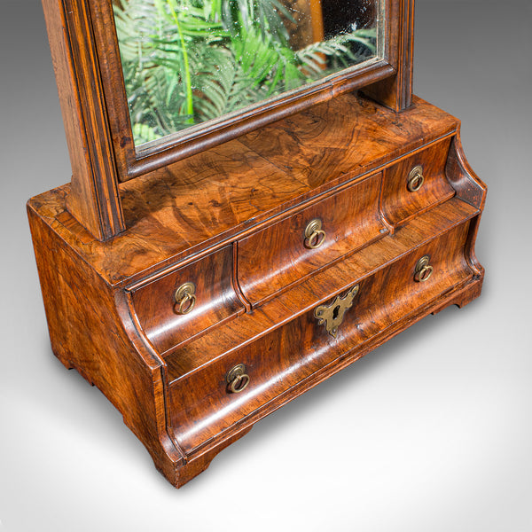 Antique Queen Anne Bureau Mirror, English Walnut, Dressing Table, Georgian, 1740