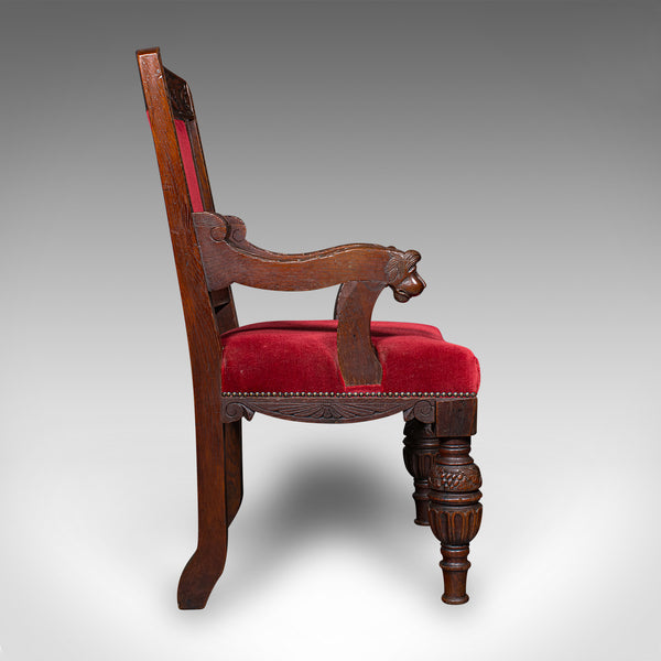 Antique Morning Room Elbow Chair, Scottish, Oak, Gothic Revival Seat, Victorian