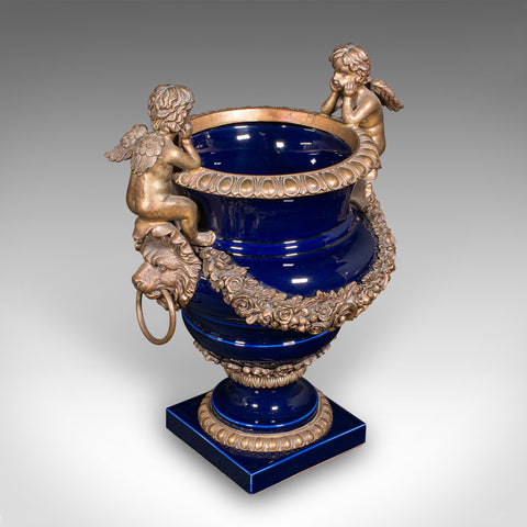 Antique Putti Jardiniere Urn, Italian, Gilt, Ceramic, Planter, Vase, Victorian