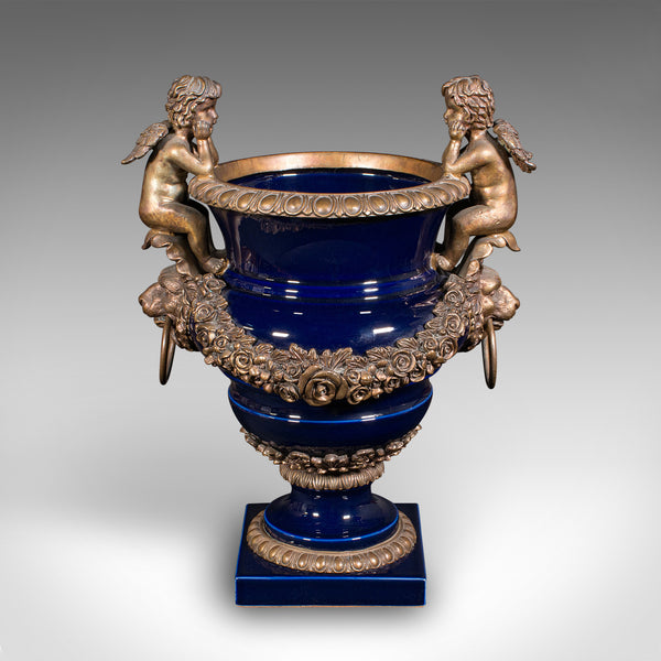 Antique Putti Jardiniere Urn, Italian, Gilt, Ceramic, Planter, Vase, Victorian