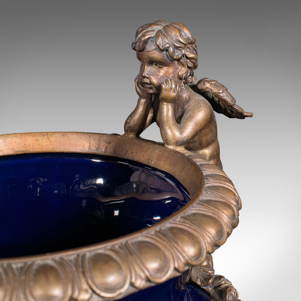 Antique Putti Jardiniere Urn, Italian, Gilt, Ceramic, Planter, Vase, Victorian