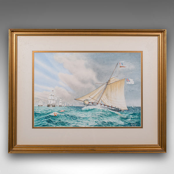 Vintage Maritime Painting, English, Framed Watercolour, Nautical Art, John Whale