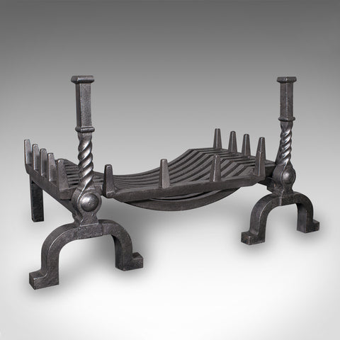 Antique Fireplace Set, English Cast Iron, Fire Basket, Andirons, Edwardian, 1910