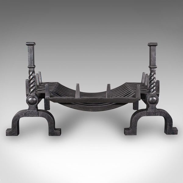 Antique Fireplace Set, English Cast Iron, Fire Basket, Andirons, Edwardian, 1910