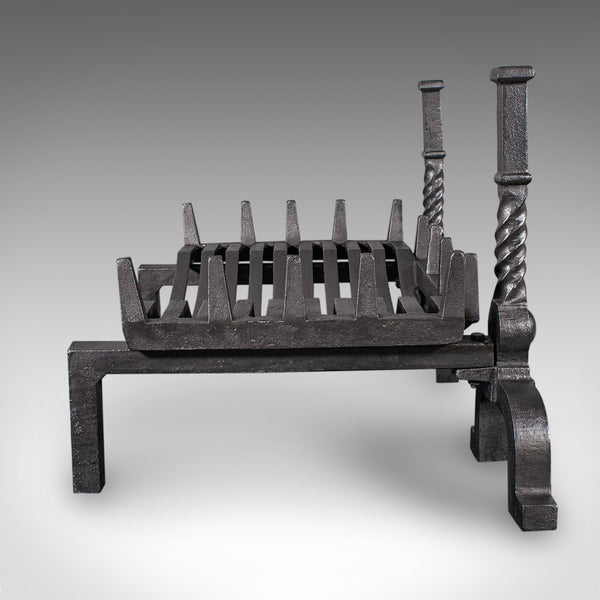 Antique Fireplace Set, English Cast Iron, Fire Basket, Andirons, Edwardian, 1910