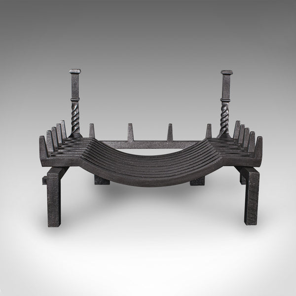 Antique Fireplace Set, English Cast Iron, Fire Basket, Andirons, Edwardian, 1910