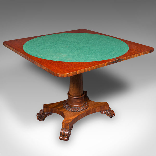 Antique Fold Over Parlour Card Table, English, Games, Side, William IV, C.1835