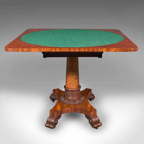 Antique Fold Over Parlour Card Table, English, Games, Side, William IV, C.1835