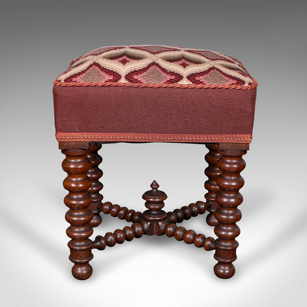 Antique Upholstered Footstool, English, Fireside, Lounge Stool, Victorian, 1850