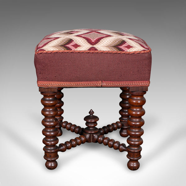 Antique Upholstered Footstool, English, Fireside, Lounge Stool, Victorian, 1850