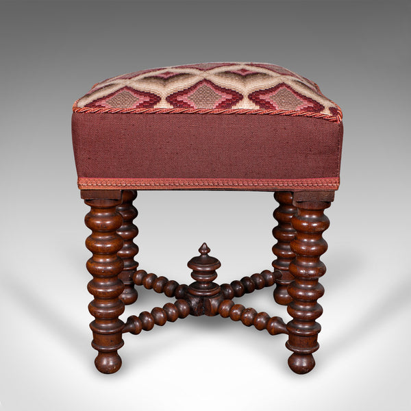 Antique Upholstered Footstool, English, Fireside, Lounge Stool, Victorian, 1850