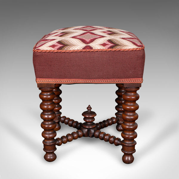 Antique Upholstered Footstool, English, Fireside, Lounge Stool, Victorian, 1850