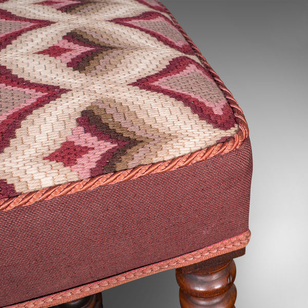 Antique Upholstered Footstool, English, Fireside, Lounge Stool, Victorian, 1850