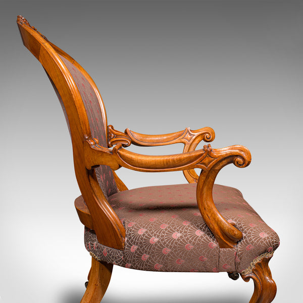 Antique Spoon Back Elbow Chair, English, Walnut, Armchair, Early Victorian, 1840