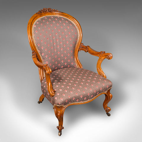 Antique Spoon Back Elbow Chair, English, Walnut, Armchair, Early Victorian, 1840