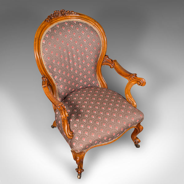 Antique Spoon Back Elbow Chair, English, Walnut, Armchair, Early Victorian, 1840