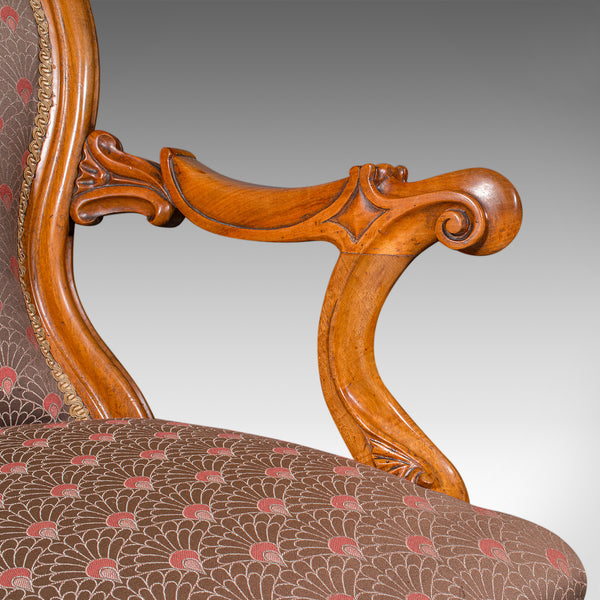 Antique Spoon Back Elbow Chair, English, Walnut, Armchair, Early Victorian, 1840