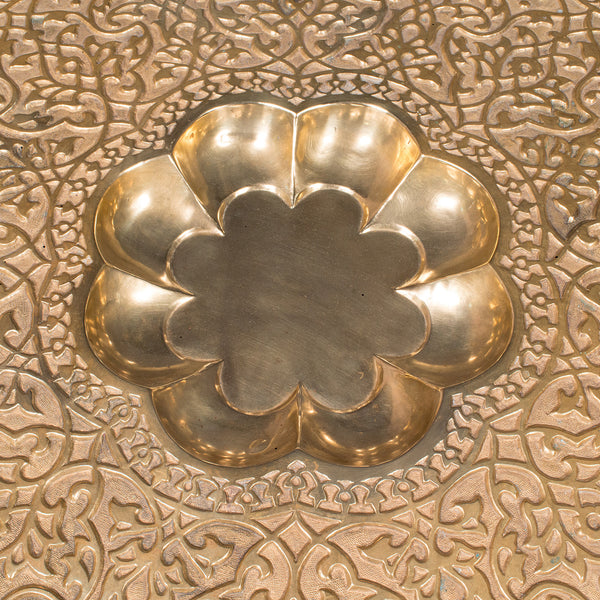 Large Antique Berber Tea Table, Middle East, Brass, Teak, Campaign, Circa 1920