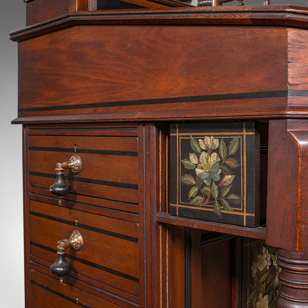 Antique Aesthetic Period Davenport, English, Walnut, Writing Desk, Victorian