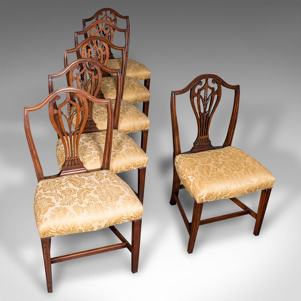 Set of 6 Antique Hepplewhite Revival Dining Chairs, English, Seat, Victorian