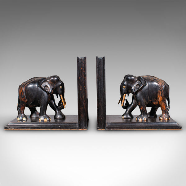 Pair Antique Elephant Bookends, Indian, Coromandel, Novel, Book Rest, Victorian