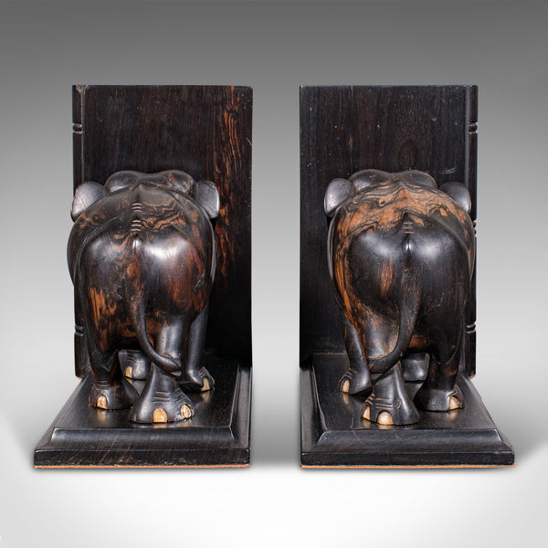 Pair Antique Elephant Bookends, Indian, Coromandel, Novel, Book Rest, Victorian