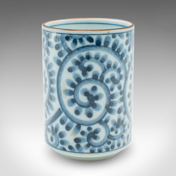 Small Vintage Blue & White Brush Pot, Chinese, Ceramic, Flower Vase, Circa 1980