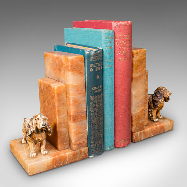 Pair Of Vintage Springer Spaniel Bookends, English, Marble, Book Rest, Art Deco