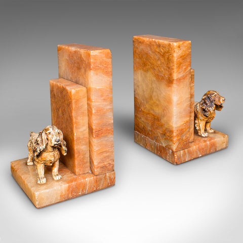 Pair Of Vintage Springer Spaniel Bookends, English, Marble, Book Rest, Art Deco