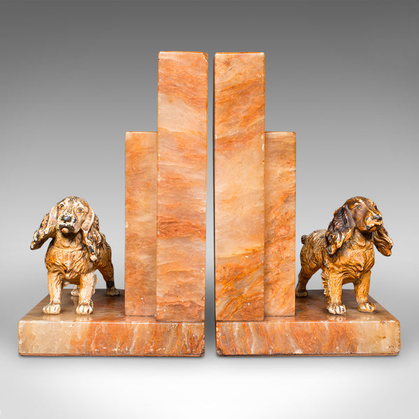 Pair Of Vintage Springer Spaniel Bookends, English, Marble, Book Rest, Art Deco